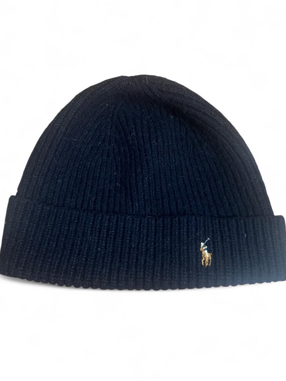 Polo by Ralph Lauren Navy Ribbed Knit Beanie with Pony Logo